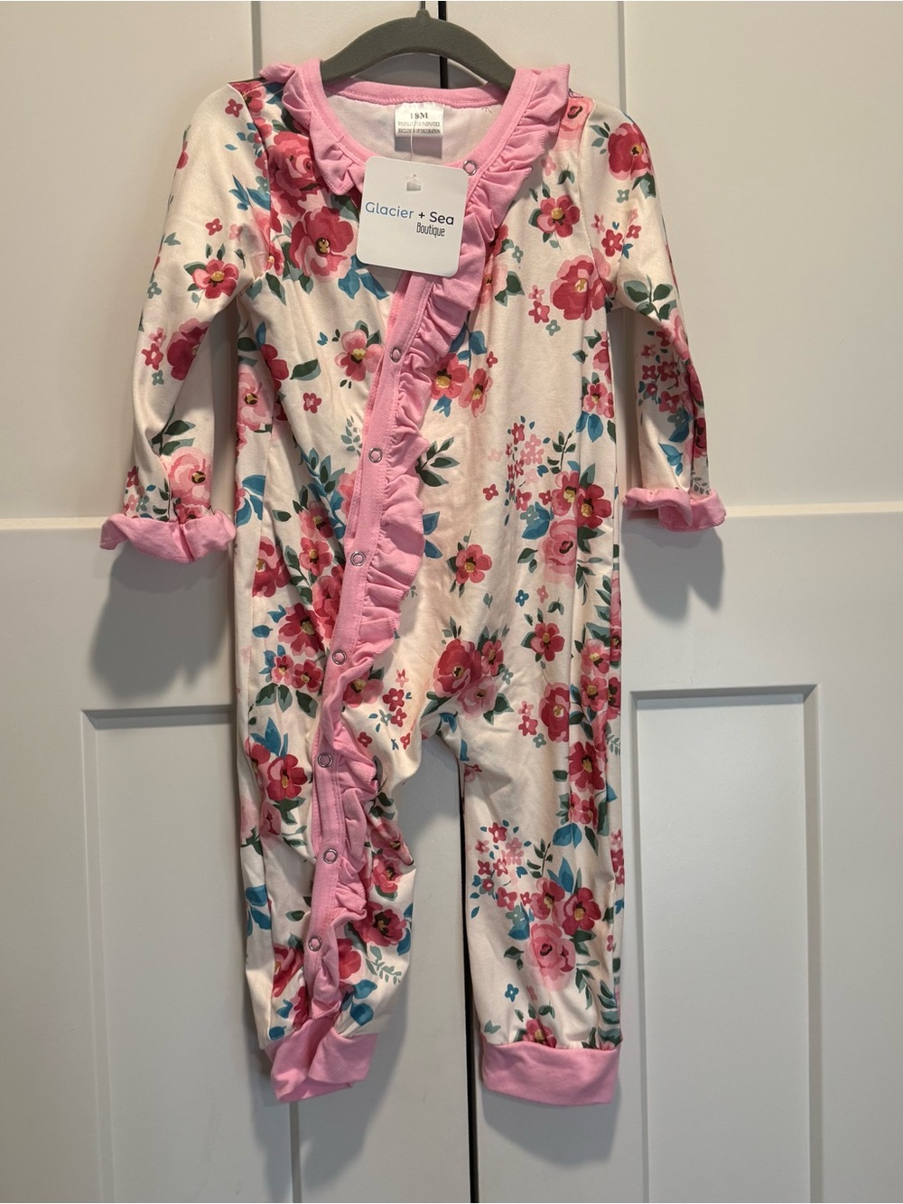 Glacier + Sea Boutique Floral Pink Ruffle Baby Romper 18month